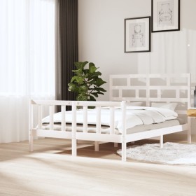 Estructura de cama madera maciza de pino blanca 150x200 cm de vidaXL, Camas y somieres - Ref: Foro24-3101354, Precio: 150,99 ...