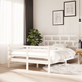 Solid white pine wood bed frame 140x200 cm by vidaXL, Beds and slatted bases - Ref: Foro24-3101284, Price: 140,29 €, Discount: %