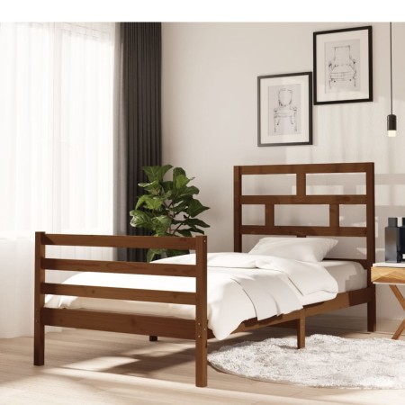 Solid pine wood bed frame honey brown 100x200 cm by vidaXL, Beds and slatted bases - Ref: Foro24-3101276, Price: 122,99 €, Di...