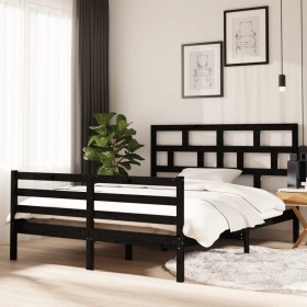 Black solid wood bed frame 5FT 150x200 cm by vidaXL, Beds and slatted bases - Ref: Foro24-3101292, Price: 173,99 €, Discount: %