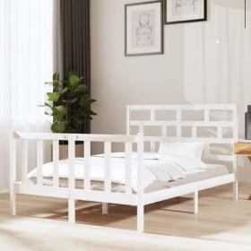 Solid white pine wood bed frame 140x190 cm by vidaXL, Beds and slatted bases - Ref: Foro24-3101329, Price: 140,18 €, Discount: %