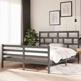 Solid gray pine wood bed frame 160x200 cm by vidaXL, Beds and slatted bases - Ref: Foro24-3101295, Price: 161,11 €, Discount: %