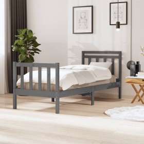 Single gray solid wood bed frame 90x190 cm by vidaXL, Beds and slatted bases - Ref: Foro24-3100686, Price: 96,99 €, Discount: %