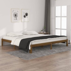 Estructura de cama madera maciza de pino marrón miel 200x200 cm de vidaXL, Camas y somieres - Ref: Foro24-810388, Precio: 122...