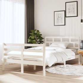 White solid wood double bed frame 135x190 cm by vidaXL, Beds and slatted bases - Ref: Foro24-3101259, Price: 142,99 €, Discou...