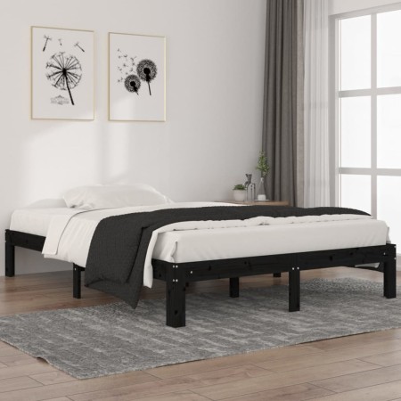 Estructura de cama madera maciza de pino negra 140x200 cm de vidaXL, Camas y somieres - Ref: Foro24-810369, Precio: 121,99 €,...