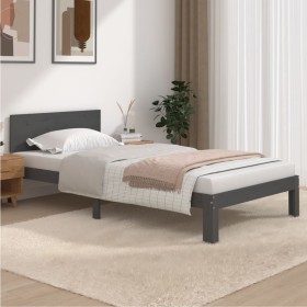 Solid gray pine wood bed frame 100x200 cm by vidaXL, Beds and slatted bases - Ref: Foro24-810487, Price: 113,99 €, Discount: %