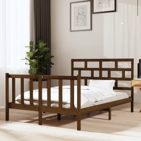 Estructura de cama madera maciza de pino marrón miel 140x190 cm de vidaXL, Camas y somieres - Ref: Foro24-3101331, Precio: 17...