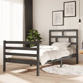 Estructura de cama madera maciza de pino gris 90x200 cm de vidaXL, Camas y somieres - Ref: Foro24-3101270, Precio: 106,99 €, ...