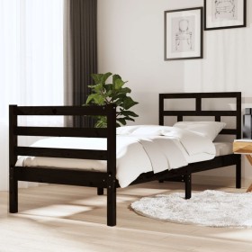 Estructura cama madera maciza individual negro 75x190 cm de vidaXL, Camas y somieres - Ref: Foro24-3101247, Precio: 105,99 €,...