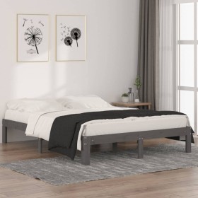 Estructura de cama de madera maciza de pino gris 140x190 cm de vidaXL, Camas y somieres - Ref: Foro24-810347, Precio: 100,99 ...