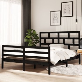 Estructura de cama de madera maciza de pino negro 160x200 cm de vidaXL, Camas y somieres - Ref: Foro24-3101297, Precio: 167,9...