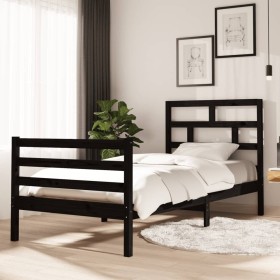 Solid black pine wood bed frame 90x200 cm by vidaXL, Beds and slatted bases - Ref: Foro24-3101272, Price: 125,04 €, Discount: %