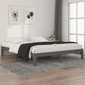 Solid gray pine wood bed frame 160x200 cm by vidaXL, Beds and slatted bases - Ref: Foro24-810377, Price: 115,99 €, Discount: %