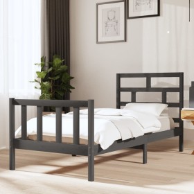 Solid gray pine wood bed frame 90x190 cm by vidaXL, Beds and slatted bases - Ref: Foro24-3101315, Price: 104,99 €, Discount: %