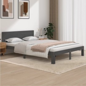 Solid gray pine wood bed frame 140x200 cm by vidaXL, Beds and slatted bases - Ref: Foro24-810497, Price: 154,34 €, Discount: %