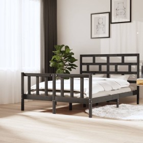 Estructura de cama madera maciza de pino gris 150x200 cm de vidaXL, Camas y somieres - Ref: Foro24-3101355, Precio: 170,99 €,...