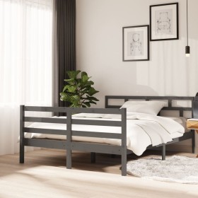 Solid gray pine wood bed frame 140x190 cm by vidaXL, Beds and slatted bases - Ref: Foro24-3101265, Price: 171,36 €, Discount: %