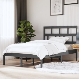 Solid gray pine wood bed frame 140x200 cm by vidaXL, Beds and slatted bases - Ref: Foro24-3101220, Price: 141,53 €, Discount: %