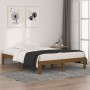 Honey brown solid wood double bed frame 135x190 cm by vidaXL, Beds and slatted bases - Ref: Foro24-810343, Price: 109,46 €, D...