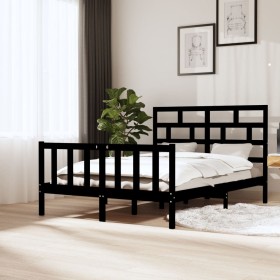 Estructura de cama de madera maciza de pino negro 140x200 cm de vidaXL, Camas y somieres - Ref: Foro24-3101352, Precio: 200,5...