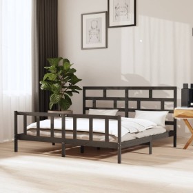 Solid gray pine wood bed frame 200x200 cm by vidaXL, Beds and slatted bases - Ref: Foro24-3101370, Price: 178,99 €, Discount: %