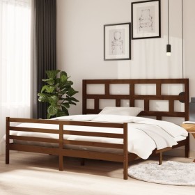 Estructura de cama madera maciza de pino marrón miel 200x200 cm de vidaXL, Camas y somieres - Ref: Foro24-3101306, Precio: 17...