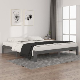 Gray solid wood double bed frame 180x200 cm by vidaXL, Beds and slatted bases - Ref: Foro24-810382, Price: 124,99 €, Discount: %