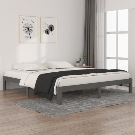 Estructura de cama de matrimonio madera maciza gris 180x200 cm de vidaXL, Camas y somieres - Ref: Foro24-810382, Precio: 124,...