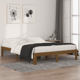 Honey brown king solid wood bed frame 150x200 cm by vidaXL, Beds and slatted bases - Ref: Foro24-810373, Price: 96,99 €, Disc...