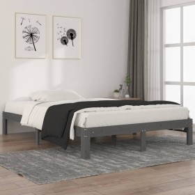 Solid gray pine wood bed frame 140x200 cm by vidaXL, Beds and slatted bases - Ref: Foro24-810367, Price: 103,99 €, Discount: %