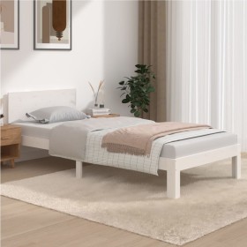 Solid white pine wood bed frame 90x200 cm by vidaXL, Beds and slatted bases - Ref: Foro24-810481, Price: 91,99 €, Discount: %