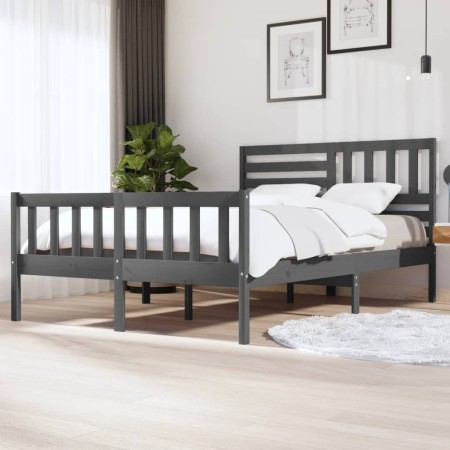 Gray solid wood bed frame 140x200 cm by vidaXL, Beds and slatted bases - Ref: Foro24-3101155, Price: 189,99 €, Discount: %