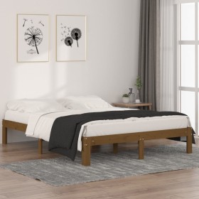 Honey brown solid pine wood bed frame 140x190 cm by vidaXL, Beds and slatted bases - Ref: Foro24-810348, Price: 125,69 €, Dis...