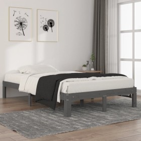 Solid gray pine wood bed frame 120x200 cm by vidaXL, Beds and slatted bases - Ref: Foro24-810362, Price: 101,34 €, Discount: %