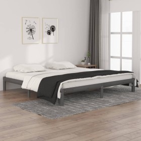 Solid gray pine wood bed frame 200x200 cm by vidaXL, Beds and slatted bases - Ref: Foro24-810387, Price: 122,99 €, Discount: %