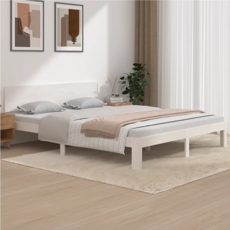 Estructura de cama de madera maciza de pino blanco 160x200 cm de vidaXL, Camas y somieres - Ref: Foro24-810506, Precio: 130,5...