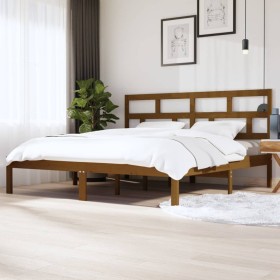 Honey brown solid pine wood bed frame 200x200 cm by vidaXL, Beds and slatted bases - Ref: Foro24-3101241, Price: 166,99 €, Di...