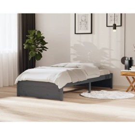 Estructura de cama madera maciza gris 100x200 cm de vidaXL, Camas y somieres - Ref: Foro24-814941, Precio: 78,99 €, Descuento: %