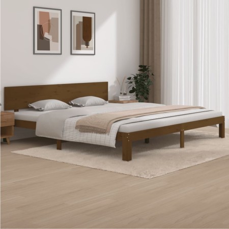 Honey brown solid pine wood bed frame 200x200 cm by vidaXL, Beds and slatted bases - Ref: Foro24-810518, Price: 217,91 €, Dis...