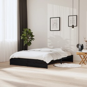 Black solid wood bed frame 160x200 cm by vidaXL, Beds and slatted bases - Ref: Foro24-814963, Price: 156,99 €, Discount: %