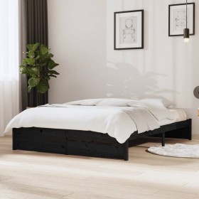 Black solid wood double bed frame 135x190 cm by vidaXL, Beds and slatted bases - Ref: Foro24-814928, Price: 116,62 €, Discoun...