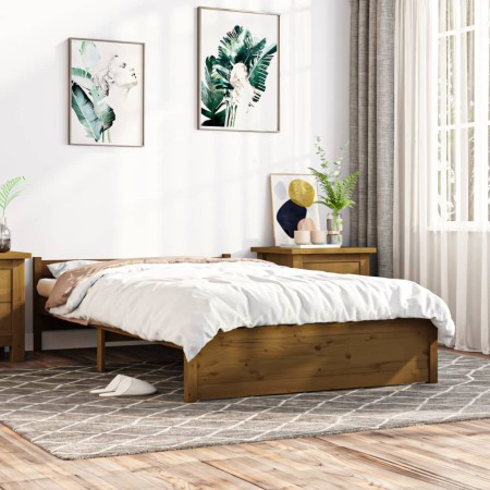 Estructura de cama madera maciza marrón miel 140x200 cm de vidaXL, Camas y somieres - Ref: Foro24-815047, Precio: 173,04 €, D...