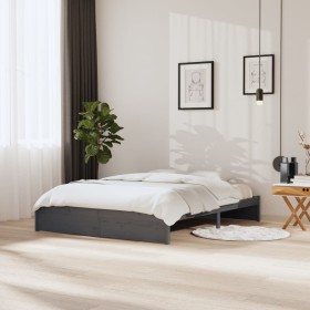 Estructura de cama de madera maciza gris 160x200 cm de vidaXL, Camas y somieres - Ref: Foro24-814961, Precio: 189,99 €, Descu...