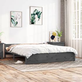 Estructura de cama de madera maciza gris 160x200 cm de vidaXL, Camas y somieres - Ref: Foro24-815056, Precio: 127,99 €, Descu...