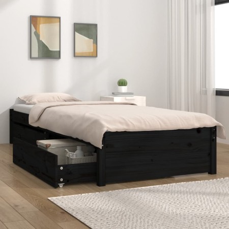 Single bed frame with drawers black 90x190 cm by vidaXL, Beds and slatted bases - Ref: Foro24-3103462, Price: 197,99 €, Disco...