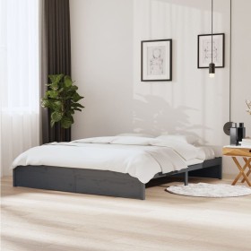 Gray solid wood double bed frame 180x200 cm by vidaXL, Beds and slatted bases - Ref: Foro24-814966, Price: 119,52 €, Discount: %