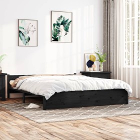 Black solid wood bed frame 160x200 cm by vidaXL, Beds and slatted bases - Ref: Foro24-815058, Price: 127,99 €, Discount: %