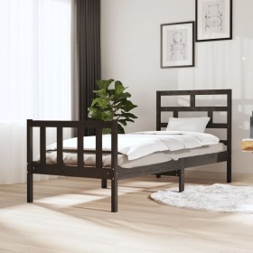 Solid gray pine wood bed frame 75x190 cm by vidaXL, Beds and slatted bases - Ref: Foro24-3101310, Price: 108,42 €, Discount: %