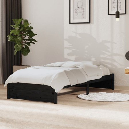 Black solid wood single bed frame 90x190 cm by vidaXL, Beds and slatted bases - Ref: Foro24-814918, Price: 87,99 €, Discount: %